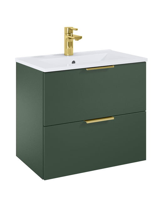 Set Dulap de Baie Verde Mat – cu Lavoar Încorporat, 60 cm- Etna cu 2 Sertare