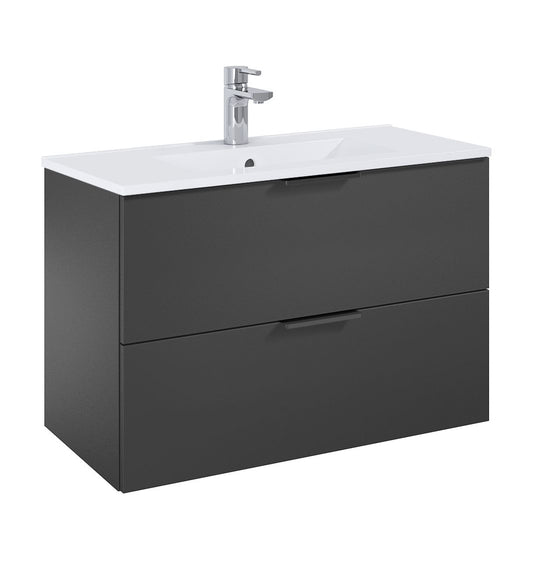 Set Dulap de Baie Antracit Mat – cu Lavoar Încorporat, 80 cm- Etna cu 2 Sertare