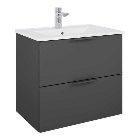 Set Dulap de Baie cu Lavoar Încorporat – Antracit Mat, 60 cm- Etna cu 2 Sertare