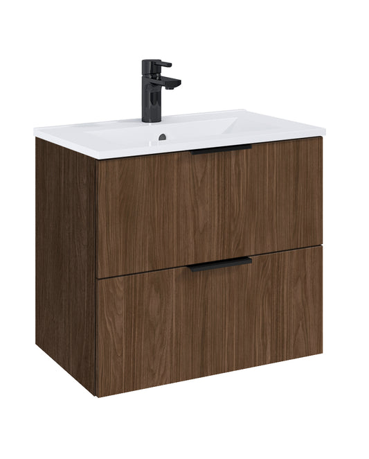 Set Dulap de Baie cu Lavoar Încorporat – Nuc Mat, 60 cm- Etna cu 2 Sertare