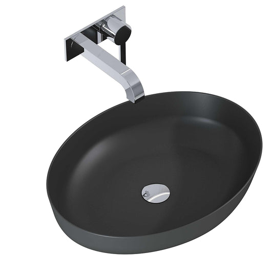 Lavoar oval din marmura, 52×40, cu montaj pe blat, negru mat – RIKA