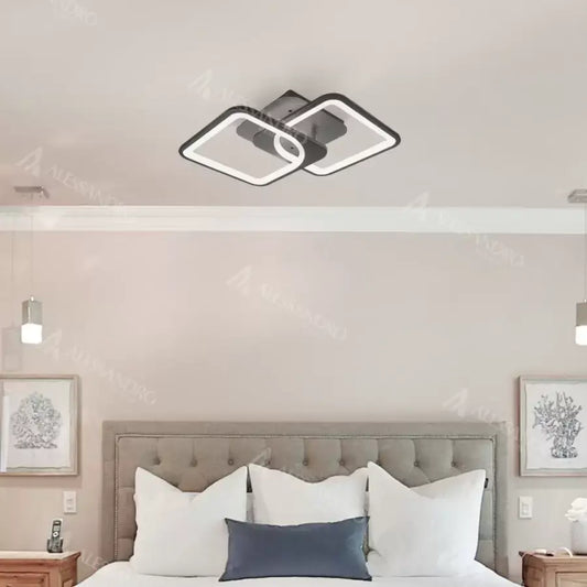 Lustra LED cu telecomanda ZOE 39W, 2 Patrate, lumina Rece/Calda/Neutra, Dimabila, Negru