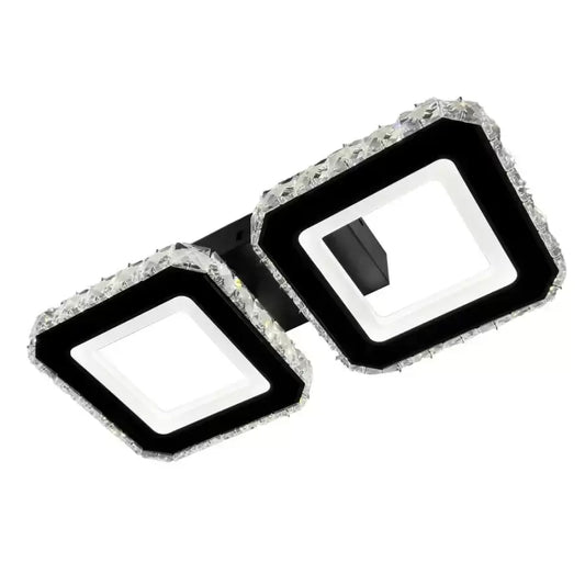 Lustra LED cristal QUADRIS 24W, 2 Patrate, lumina Rece/Calda/Neutra, Dimabila, Negru