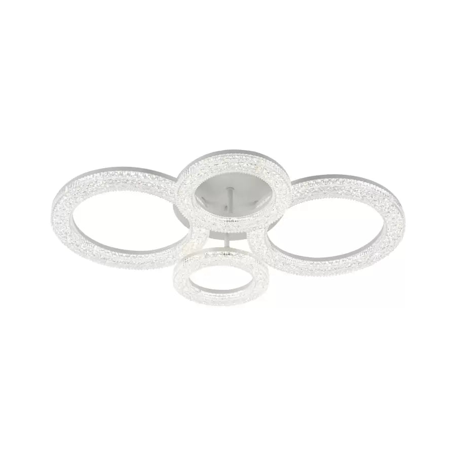 Lustra LED cu telecomanda si cristal ABHAYA, 52W, 4 Cercuri, lumina Rece/Calda/Neutra, Dimabila, Alb