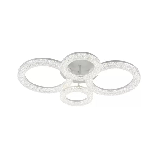 Lustra LED cu telecomanda si cristal ABHAYA, 52W, 4 Cercuri, lumina Rece/Calda/Neutra, Dimabila, Alb