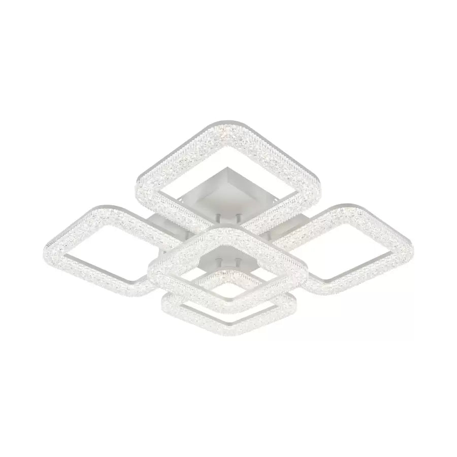 Lustra LED cu telecomanda si cristal ATLANTA, 80W, 5 Patrate, lumina Rece/Calda/Neutra, Dimabila, Alb