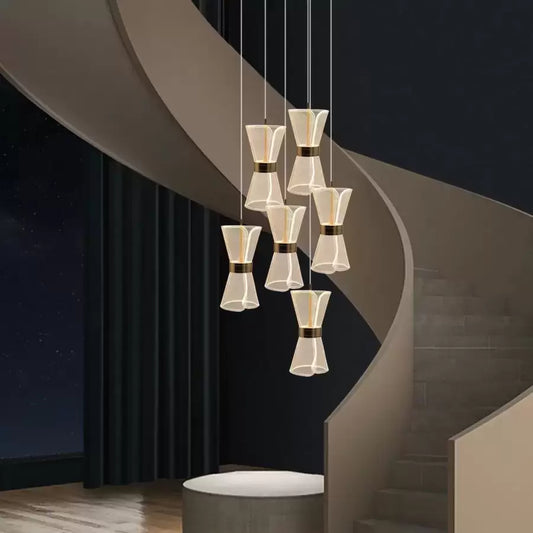 Lustra LED suspendata cu telecomanda JEROME 38W, 6 Elemente, lumina Rece/Calda/Neutra, Dimabila, Auriu, Inaltime Reglabila