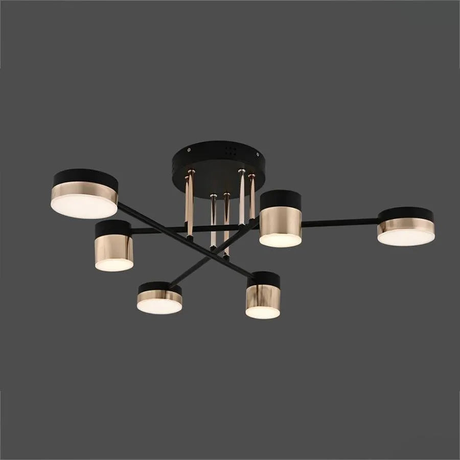 Lustra LED cu telecomanda JAYSON 72W, 6 Elemente, lumina Rece/Calda/Neutra, Dimabila, Negru Auriu Lucios