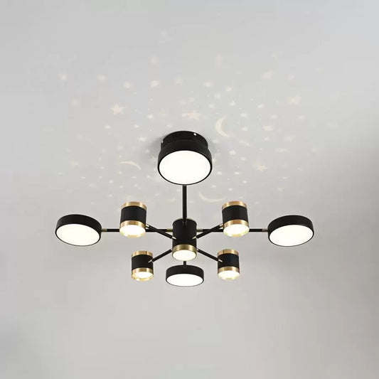 Lustra LED cu telecomanda NOVA 87W, 8 Elemente,lumina Rece/Calda/Neutra, Dimabila, Negru