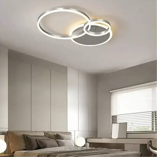 Lustra LED cu telecomanda THEODORA, 81W, 2 Cercuri, lumina Rece/Calda/Neutra, Dimabila, Argintiu