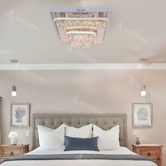 Lustra LED cu telecomanda si cristal ETAN 66W, lumina Rece/Calda/Neutra, Dimabila, Crom Lucios