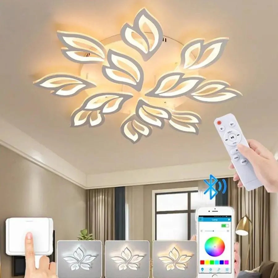 Lustra LED cu telecomanda LILY 150W, 12 Elemente, lumina Rece/Calda/Neutra, Dimabila, Alb
