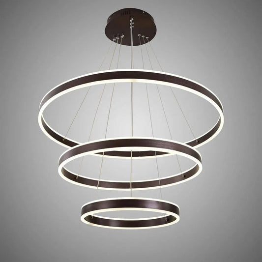 Lustra LED suspendata cu telecomanda OLATHE 400W, 3 Cercuri, lumina Rece/Calda/Neutra, Dimabila, Maro, Inaltime Reglabila