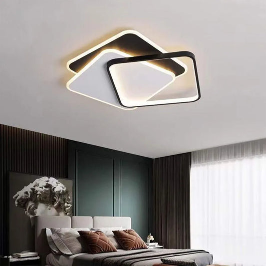 Lustra LED cu telecomanda OSANNA 128W, 3 Patrate, lumina Rece/Calda/Neutra, Dimabila, Negru