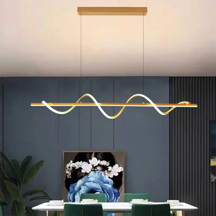 Lustra LED suspendata cu telecomanda AMINIA 80W, Liniara, lumina Rece/Calda/Neutra, Dimabila, Auriu, Inaltime Reglabila