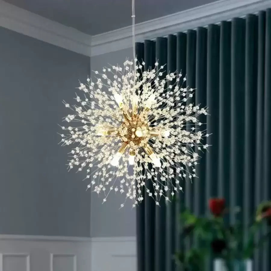 Candelabru Cristal Schonbrunn, 9x G9, Diametru 49cm, Auriu Lucios, Inaltime Reglabila