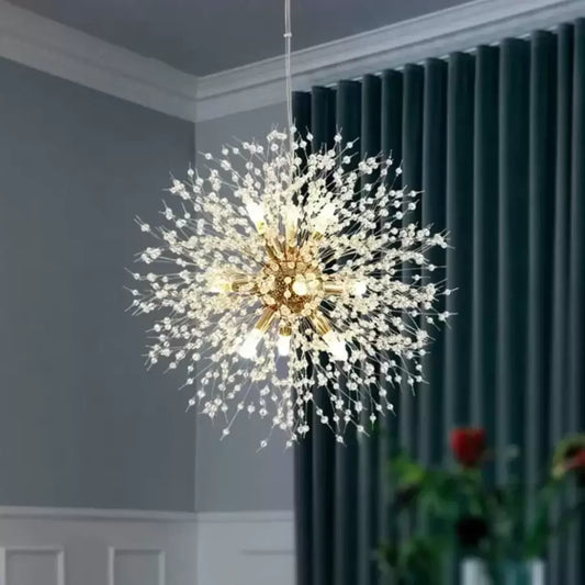 Candelabru Cristal Schonbrunn, 9x G9, Diametru 49cm, Auriu Lucios, Inaltime Reglabila