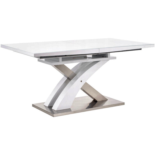 Masa extensibila SANDOR 2, alb/crom, sticla securizata/otel, 160/220x90x75 cm