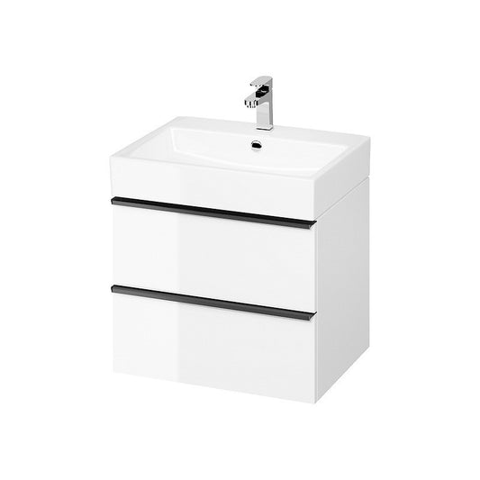 Mobilier suspendat Cersanit, Virgo 60, cu manere negre, pentru lavoar incastrabil, alb