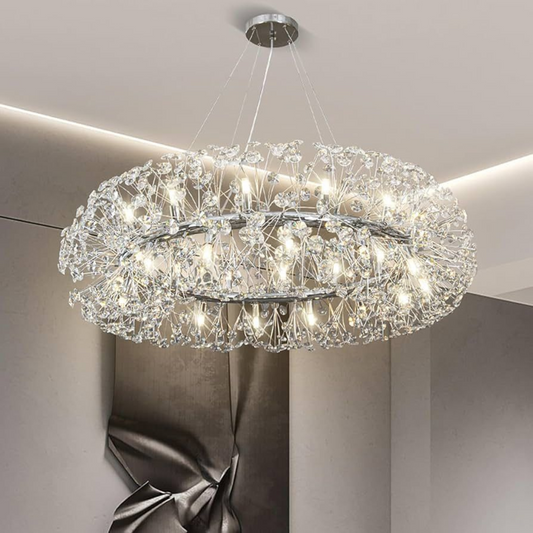 Candelabru Cristal SEGOVIA Magno 10x E14, Diametru 60cm, Argintiu Lucios, Inaltime Reglabila