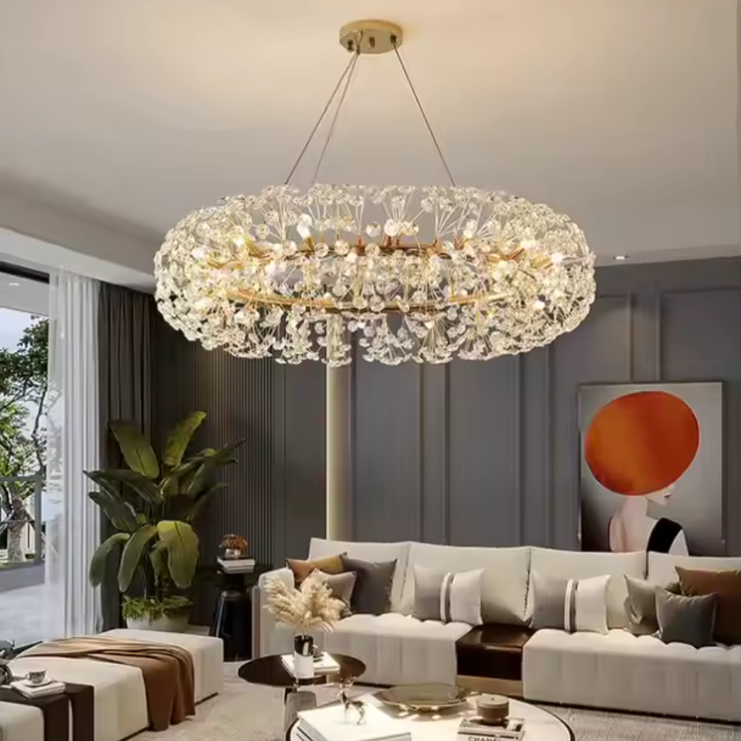 Candelabru Cristal SEGOVIA Magno 10x E14, Diametru 60cm, Auriu Lucios, Inaltime Reglabila