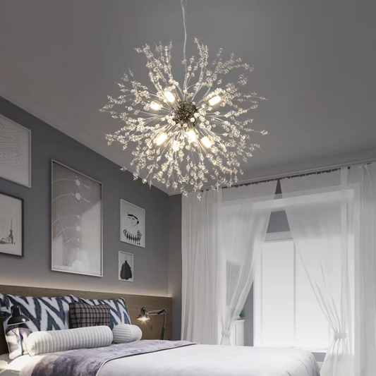 Candelabru Cristal Schonbrunn, 9x G9, Diametru 49cm, Argintiu Lucios, Inaltime Reglabila