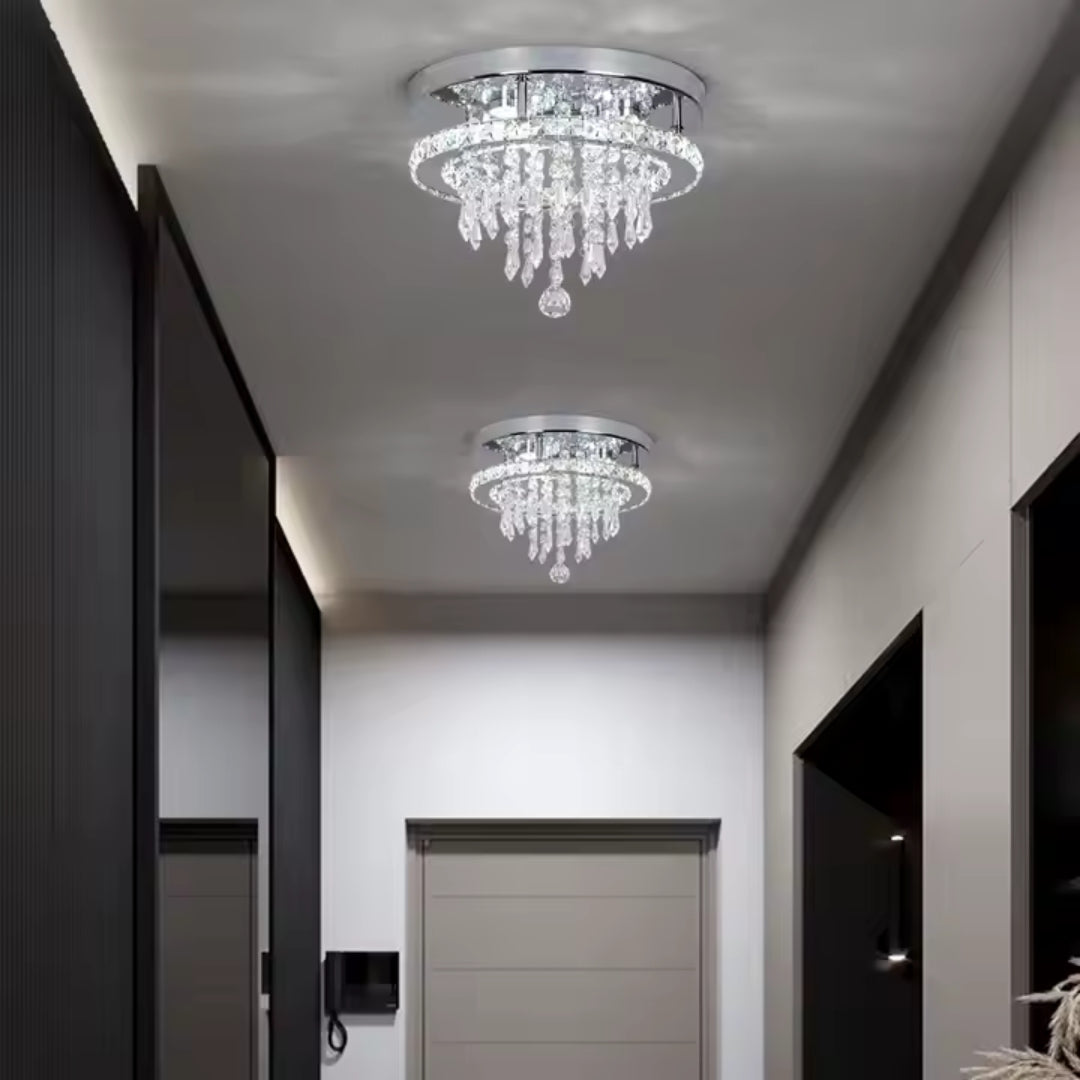 Candelabru LED Alberico Rotund, 20W, Lumina Rece/Calda/Neutra, Cristal, Crom Lucios
