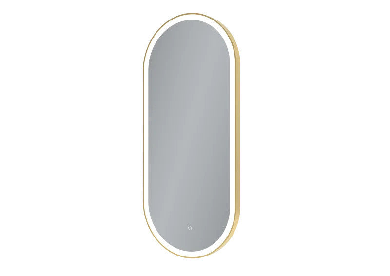 Oglindă LED cu dezaburire, cu ramă de aluminiu, auriu periat, 40x90cm
