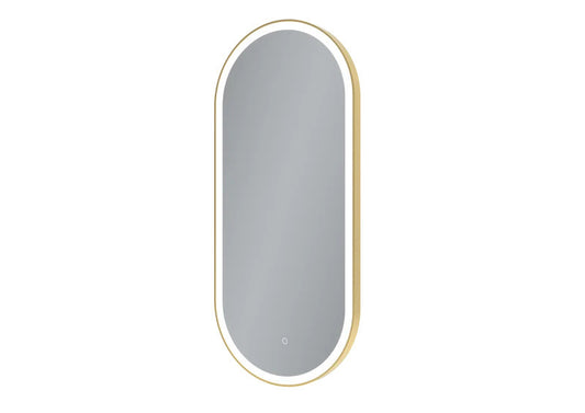 Oglindă LED cu dezaburire, cu ramă de aluminiu, auriu periat, 40x90cm