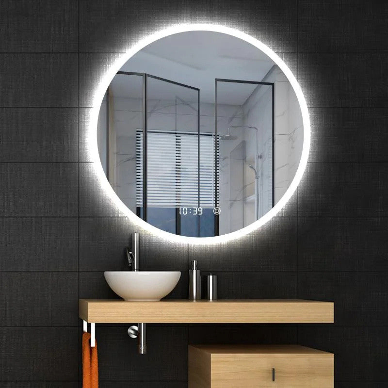 Oglindă LED, lumină reglabilă, dezaburire, ceas si temperatură, 80cm