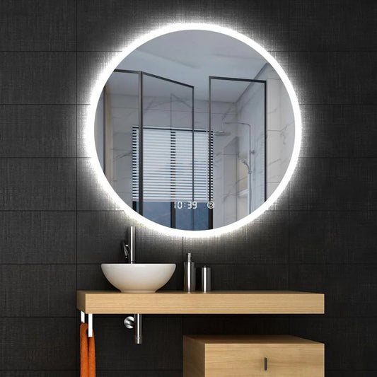 Oglindă LED, lumină reglabilă, dezaburire, ceas si temperatură, 80cm