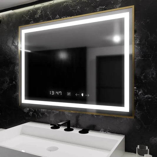 Oglinda LED Senzor Imponente Sistem Dezaburire 80x60 cm Ramă Aurie Colectia Marcello Funghi