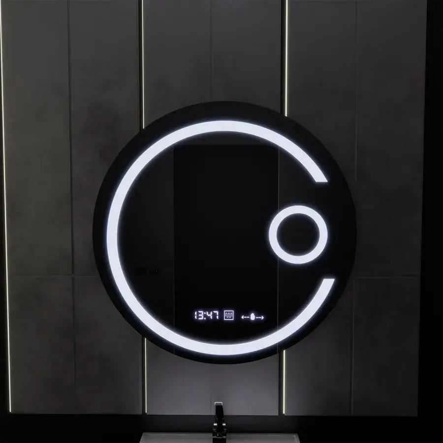 Oglinda LED Rotunda, 60cm, Visio MotionGlow Marcello, Sistem Dezaburire, Ceas & Termometru, Lupa Cosmetica, Dimabila