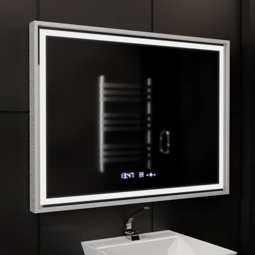 Oglinda LED Rectangulara, 80x60cm, Verite Imperial Silver Motion Glow Marcello, Sistem Dezaburire, Ceas & Termometru, Dimabila