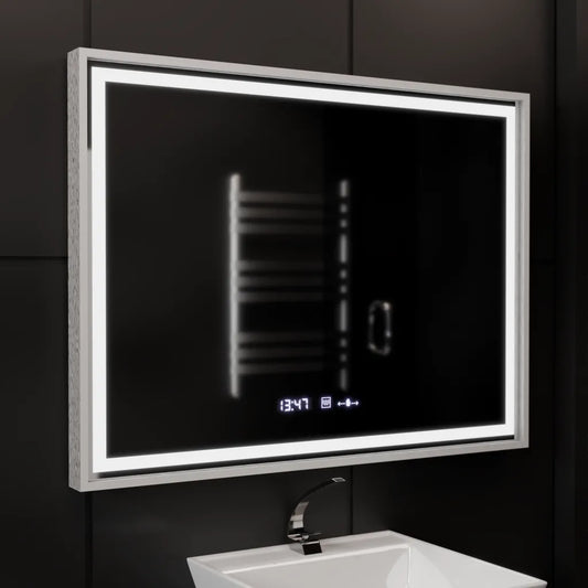Oglinda LED Rectangulara, 80x60cm, Verite Imperial Silver Motion Glow Marcello, Sistem Dezaburire, Ceas & Termometru, Dimabila