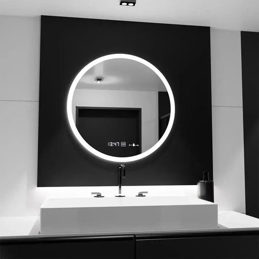Oglinda LED Rotunda, 70cm, Elysee MotionGlow Marcello, Sistem Dezaburire, Ceas & Termometru, Dimabila
