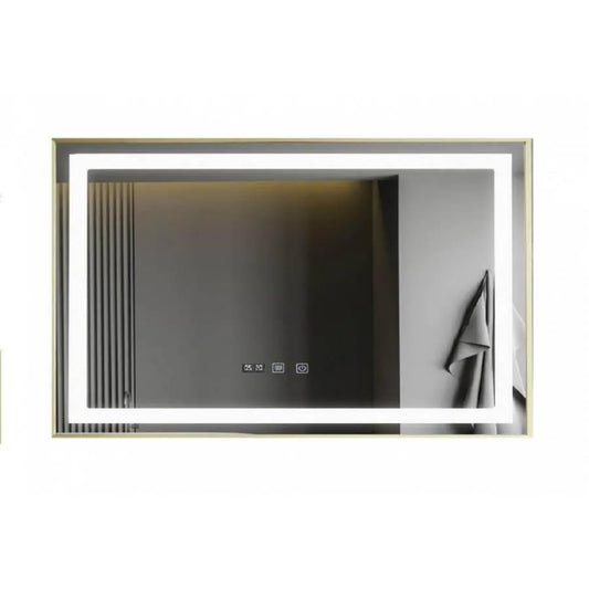 Oglinda LED Rectangulara 120x80cm Smack Touch Sistem Dezaburire Ceas & Termometru Rama Aurie