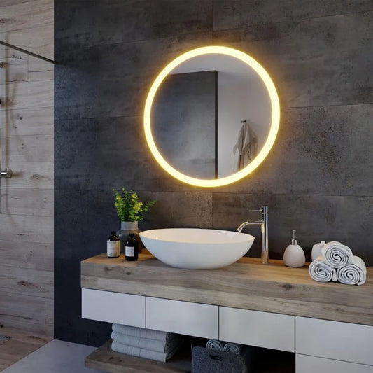 Oglinda LED Rotunda, 50cm, Noxia Touch, Sistem Dezaburire, Dimabila