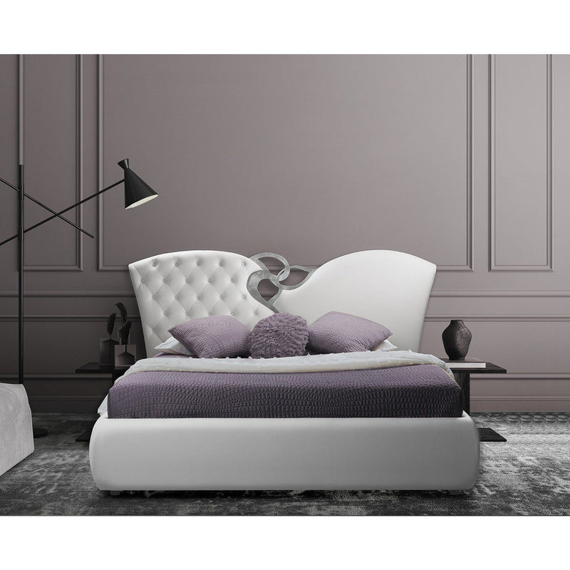 Pat MARILYN 160x200, piele ecologica alb, cu somiera metalica