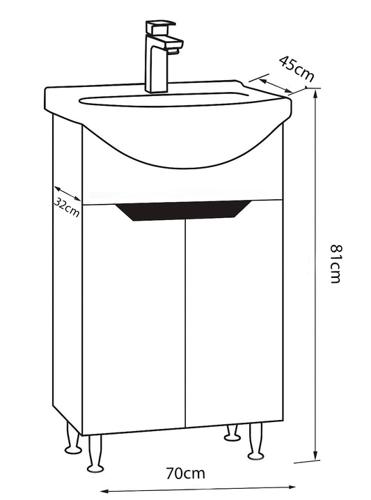 Mobilier Baie MDF și lavoar, Seria 050, 70cm, Alb/Antracit