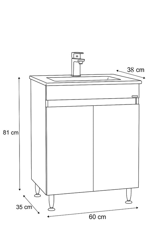 Mobilier Baie MDF și lavoar, Seria 386, 60cm, Alb