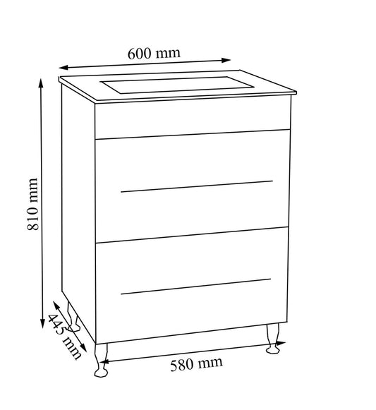 Mobilier Baie MDF și lavoar, Seria 054, Sertare, Montat, 60cm, Alb