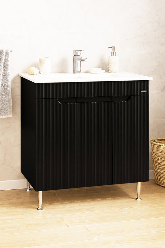 Mobilier Baie MDF și lavoar, Seria 033, 80cm, Negru