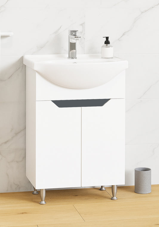Mobilier Baie MDF și lavoar, Seria 050, 55cm, Alb/Antracit