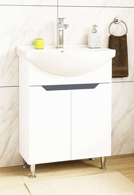 Mobilier Baie MDF și lavoar, Seria 050, 60cm, Alb/Antracit