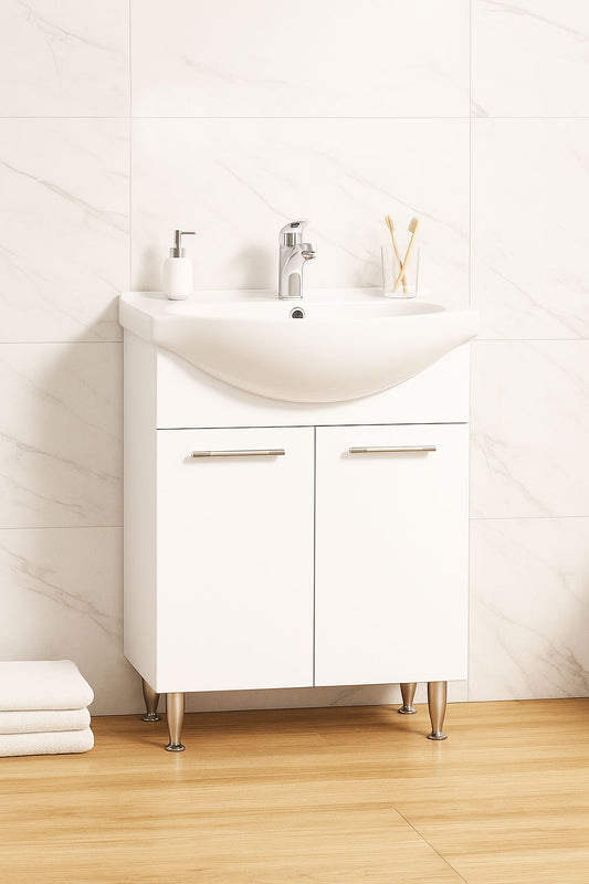 Mobilier Baie MDF și lavoar, Seria 053, Montat, 60cm, Alb