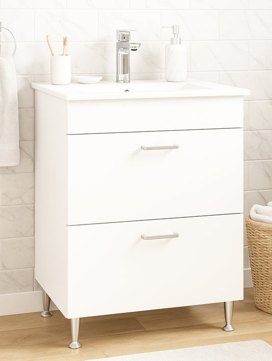 Mobilier baie Kit și lavoar, Seria 067, Sertare, 60cm, Alb