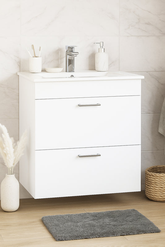 Mobilier baie Kit și lavoar, Seria 067, Suspendat, Sertare, 60cm, Alb