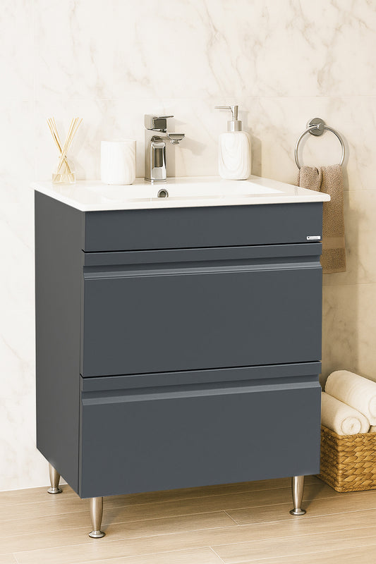 Mobilier Baie MDF și lavoar, Seria 086, Sertare, 60cm, Antracit