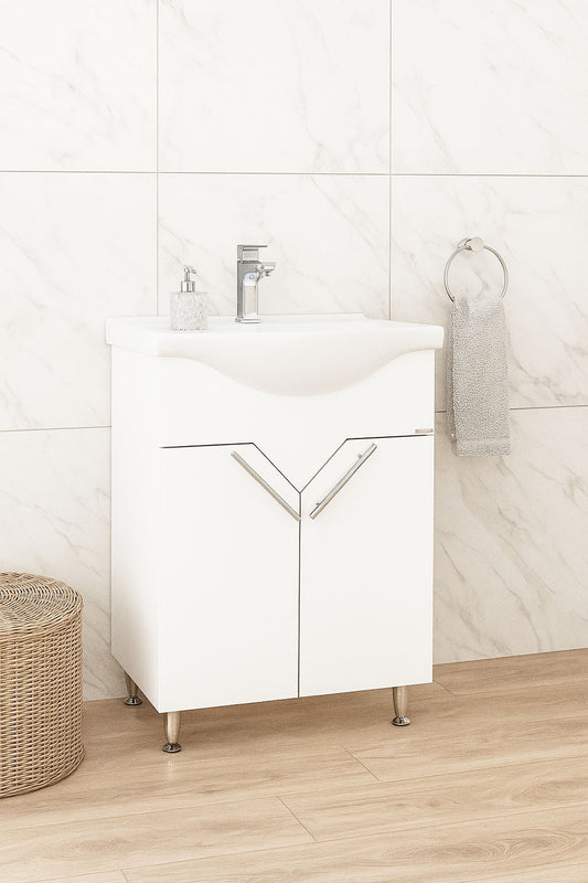 Mobilier Baie MDF și lavoar, Seria 102, 60cm, Alb